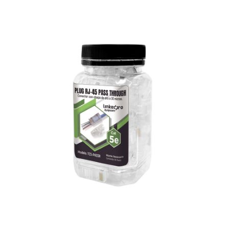 Bote con 50 Plugs Pass through RJ45 Cat5e sin blindaje, con alivio de tensión incluido, chapado de oro a 30 micras para durabilidad extrema