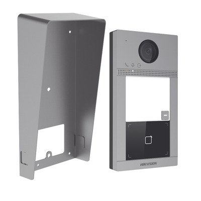 Kit Videoportero + Carcasa protectora IP 2 Megapixel / Llamada y Apertura Remota desde App Hik-Connect / PoE / Exterior IP65 + Antivandalico IK08 / 1 Departamento / Apertura con Tarjeta / Soporta 2 Pu