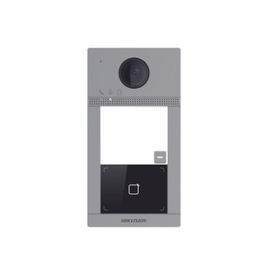 Videoportero IP 2 Megapixel / Llamada y Apertura Remota desde App Hik-Connect / PoE / Exterior IP65 + Antivandalico IK08 / 1 Departamento / Apertura con Tarjeta / Soporta 2 Puertas y hasta 6 Monitores